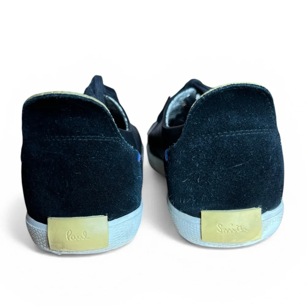 PAUL SMITH VESTRI LEATHER STRIPED PLIMSOLLS IN BLACK